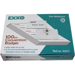 EXXO Namensschilder 58 x 90 mm mit Clip-Nadel-Kombination - 100 Stück