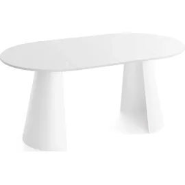 WFL GROUP Esstisch Rund Ausziehbar im Loft-Stil – 100 bis 180 cm – Industrieller Platzsparender Tisch mit Weißen Konischem Metallbeinen für 5 bis 8 Per... - Weiß