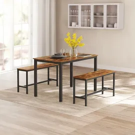 Relaxdays Esstisch Set, mit 2 Bänken Dunkelbraun,Schwarz