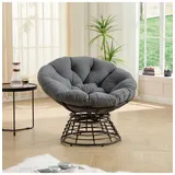 ABRIHOME Papasan Sessel in Dunkelgrau Rattan 360 Grad drehbar mit Kissen für Wohnzimmer | Gr.: onesize