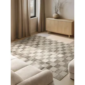 vikosa Quadra, beige Creme braun), B:120cm H:15mm L:180cm, Wolle, Teppiche, Handgemacht, Kariert, Karo, Natur, Wolle, Wohnzimmer,Schlafzimmer