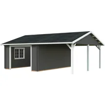 Palmako Garage Roger 19,0 + 16,2 m2 - 44 mm - ohne Holztor dunkelgrau/weiß lackiert
