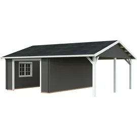 Palmako Garage Roger 19,0 + 16,2 m2 - 44 mm - ohne Holztor dunkelgrau/weiß lackiert