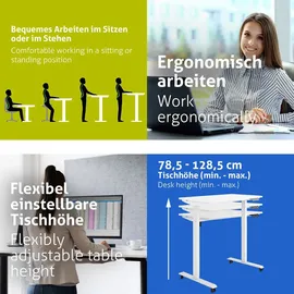 eSmart Germany ETX-121WW 100x60cm Weiß Ergonomischer Steh-Sitz-Schreibtisch auf Rollen Stufenlos elektrisch höhenverstellbar 78,5-128,5cm 3X Memory Aktivitätserinnerung Soft-Start/Stopp