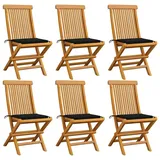 vidaXL Gartenstühle mit Schwarzen Kissen 6 Stk. Massivholz Teak