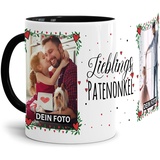 Tasse - Lieblings-Patenonkel - zum selbst Gestalten mit zwei Fotos - Fototasse für den Patenonkel - Keramik, Innen & Henkel Schwarz, 300 ml