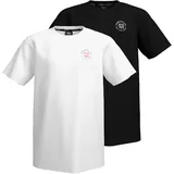 H.I.S. T-Shirt H.I.S "2er Pack Shirt mit Logoprint für Jungen", Jungen, Gr. 140/146, schwarz (schwarz, weiß), Single Jersey, Obermaterial: 100% Baumwolle, unifarben, Basic hüftlang, Rundhals, Shirts T-Shirt, Für TEENS. 2er Pack T-Shirts
