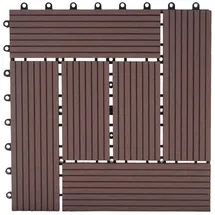 Mendler WPC Bodenfliese Rhone, Holzoptik Balkon/Terrasse, 11x je 30x30cm = 1qm ~ Premium, coffee versetzt
