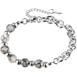 Armband FIRETTI "Schmuck Geschenk Edelstahl Armschmuck Ankerkettenglieder Dragonstone", silber (edelstahlfarben, weiß, grau, braun, weiß, grau, braun), Armbänder, Edelstahl, mit Jaspis