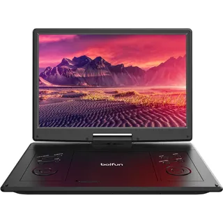 Boifun 15,7 Zoll tragbarer DVD-Player mit 14,1 Zoll HD-Bildschirm, 6 Stunden Akkulaufzeit, unterstützt USB/SD-Karten/TV-Synchronisation und mehrere Disc-Formate, Dual-Lautsprecher, Schwarz