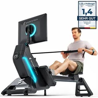 Sportstech Rudergerät sRow 21,5" Touch-Display | LED-Feedback | Kurse - Schwarz