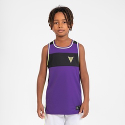 Kinder Basketball Trikot - T500R weiss/violett, weiß, Gr. 128  - 8 Jahre