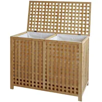 CLP Wäschebox für Schmutzwäsche 2 Fächer Dorothea, Wäschesammler Holz Wäschesäcke waschbar herausnehmbar, Bambusrahmen für Badezimmer