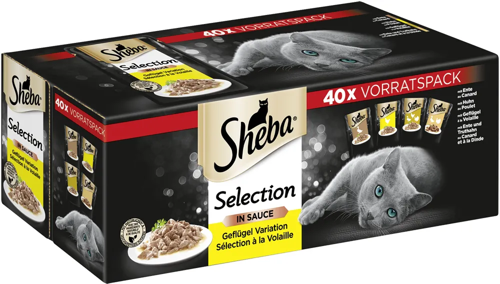 SHEBA® Portionsbeutel Multipack Selection in Sauce Geflügel Variation 40 x 85g