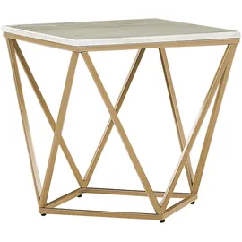 Beliani Beistelltisch MALIBU Beiger Marmor
