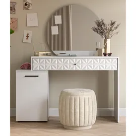 inn.furn Schminktisch Weiß Hochglanz, 117 cm, mit Spiegel Relief