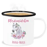 Emaille Becher Blechbecher - Pferd Pferde - Reiten Mädchen Namen - Pferdemädchen - 300 ml - Weiß Schwarz - pferdetassen tasse pferden und tassen emaille+tasse+kinder+personalisiert pferdemotiv