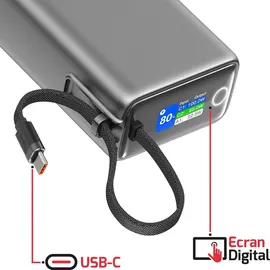 Swissten 25000 mAh Reise-Powerbank mit integriertem Kabel, Grau