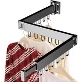 JAUREE wäscheständer wandmontage, platzsparender und zusammen klappbarer kleiderstange wandmontage,dreifach ausziehbarer tri-fold Wäscheständer für drinnen und draußen mit 18 Haken, schwarz
