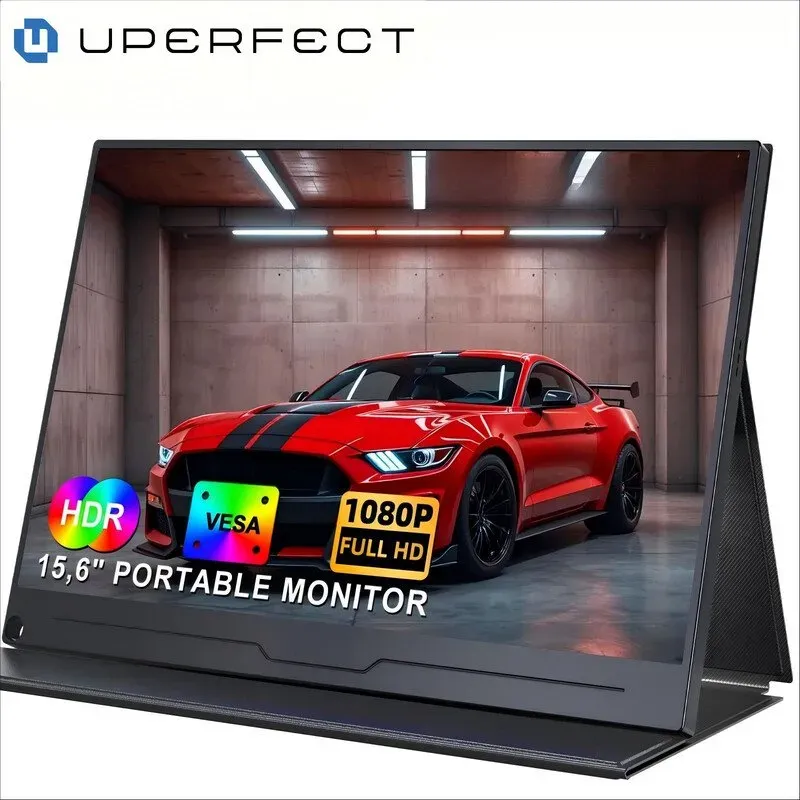 UPERFECT Tragbarer 15,6‐Zoll‐Monitor, 1080p (FHD), 1920 x 1080, IPS, HDR, USB‐C, Gaming‐Monitor, Dual‐Lautsprecher, Externer Monitor, HDTV, VESA‐Halterung, für Laptop/PC/Smartphone