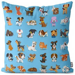 Kissenbezug, VOID (1 Stück), Deko-Kissen Hundewelpen Comic blau Kissenbezug Hunde Hündchen Welpen Haustier Tiere Kinder bunt 60 cm x 60 cm
