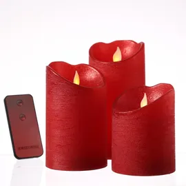 MARELIDA LED Kerzenset Rustik-Optik 3 St. rot