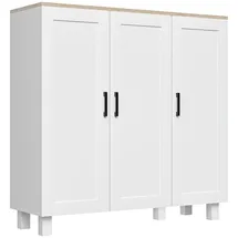Homcom Schmales 3-Türen-Sideboard mit verstellbaren Regalen, für Küche, Flur, Schlafzimmer, Schwarz & Weiß, 90 x 30 x 90 cm