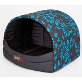 millybo Hundehütte Hundehöhle Hundebett Hundehaus S-XL (R3 (55 x 43 cm), grau mit Muster (Blaue Blumen))