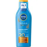 NIVEA SUN Schutz & Bräune LSF 20 (200 ml), Sonnenmilch mit Pro-Melanin-Extrakt für eine ebenmäßige Bräune, sofortiger Sonnenschutz mit UVA/UVB-Filtersystem