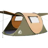 Wurfzelt Pop Up Zelt 2-4 Personen Camping Zelt mit Vorzelt Automatik Ultraleichtes Familienzelt Sekundenzelt Sonnenschutz Cabana Zelt für Outdoor Camping Festival, Großes Armeegrün(Braun, L)