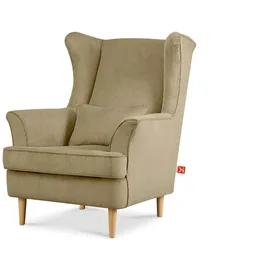 Konsimo Ohrensessel Stralis Textil 82 x 108 x 80 cm Creme mit Kissen