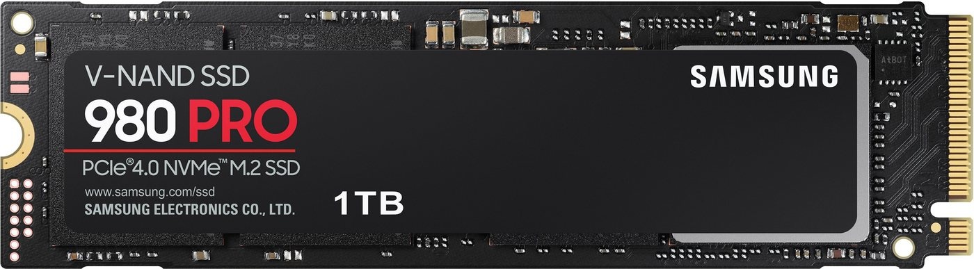 Samsung 980 PRO 1TB SSD interne SSD (1 TB) 7000 MB/S Lesegeschwindigkeit, 5000 MB/S Schreibgeschwindigkeit, Playstation 5 kompatibel, PCIe® 4.0 NVMeTM, M.2 schwarz
