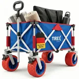 TIREX by xonic® Bollerwagen Faltbar PU XL Rädern aus Vollgummi – Strand & Garten Faltbarer verstellbarem Griff & Fußbremse – Robuster Transportwagen für Kinder & Camping (PU XL Räder, White'n Red)
