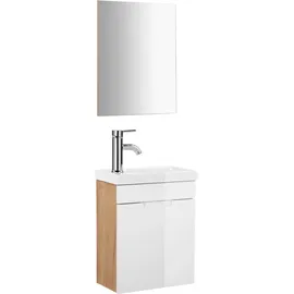 WELLTIME Badmöbel-Set »Lund Gästebad Gästebadezimmmer Set Gäste-WC Waschplatzset«, (Komplett-Set), Waschtisch, Spiegel und Waschbecken Breite 40 cm, weiß
