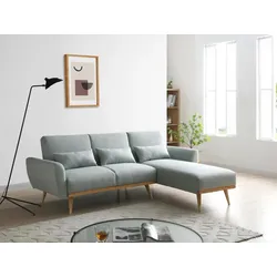 Klappecksofa mit Schlaffunktion - Ecke wechselbar - Stoff - Graugrün - ANDINO