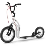 Yedoo Three Tretroller - ab 140 cm Körperhöhe, bis 120 kg, mit Luftreifen 16/12 - Cityroller für Erwachsene und Kinder mit verstellbarem Lenker und Ständer, weiß