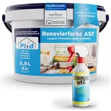 plid Wandfarbe Renovierfarbe ASF Weiß, 2,5l für ca. 15m2 alle Wände, Schimmelschutzfarbe Hohe Deckkraft weiß 2.5 l