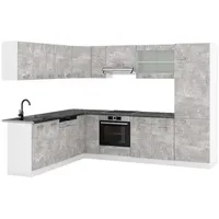 Vicco Eckküche, Grau, Weiß, Holzwerkstoff, L-Form,Formgebogen, 287x81.6x60 cm, Küchen, Eckküchen, Eckküchen ohne Geräte