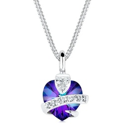 Elli Kette mit Anhänger Herz Glamourös Kristalle 925 Silber, Herz lila