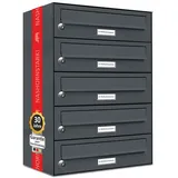 AL Briefkastensysteme 5er Premium Briefkasten Anthrazit inkl. Zeitungsfach