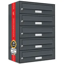 AL Briefkastensysteme 5er Premium Briefkasten Anthrazit inkl. Zeitungsfach