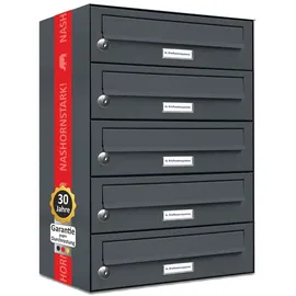 AL Briefkastensysteme 5er Premium Briefkasten Anthrazit inkl. Zeitungsfach