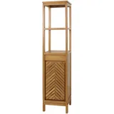 Mendler Teak-Hochschrank HWC-M74, Badschrank, 1 Tür 4 Fächer, hochwertiges B-Grade-Teak (Kernholz, 20-30 Jahre) 181x40x35cm