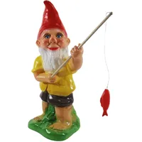 RAKSO Gartenzwerg Deko Garten Figur Zwerg Angler mit Angel und Fisch stehend aus Kunststoff Höhe 35 cm
