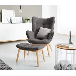 Tchibo - Einzelsessel mit Fußhocker - 71x82x98cm - anthrazit - Polyester / Holz / Eschen-Massivholz