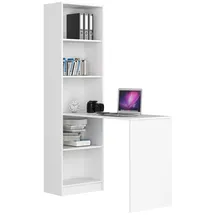 Akord - Pc-schreibtisch Smart, In Der Farbe Weiß Schreibtischbibliothek B125 x H180 x T50 cm,