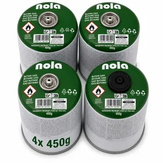 NOLA 4X 450g Gaskartuschen – Propan-/Butangas Schraubkartuschen mit Gewinde 7/16" Gas, Campinggas, für Campingkocher, Gaskocher & Gasgrill – Schraubventil Kartusche Outdoor EN417 Notfall Stromausfall