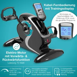 eloneo Arm- und Beintrainer mini Bike Pedaltrainer mit Motor, inkl. Trainingsdisplay, Massage-Handgriffe Anti-Rutschmatte, ideal für Senioren... - Silber