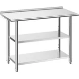 Vevor Gasto Arbeitstisch 1219x610x864 mm, Edelstahltisch mit 3 Ebenen & Aufkantung & Höhenverstellbaren Ablagen Belastbarkeit Top 245 kg & 2 Unterablagen je 204 kg Vorbereitungstisch für Restaurant