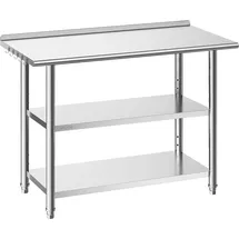 Vevor Gasto Arbeitstisch 1219x610x864 mm, Edelstahltisch mit 3 Ebenen & Aufkantung & Höhenverstellbaren Ablagen Belastbarkeit Top 245 kg & 2 Unterablagen je 204 kg Vorbereitungstisch für Restaurant